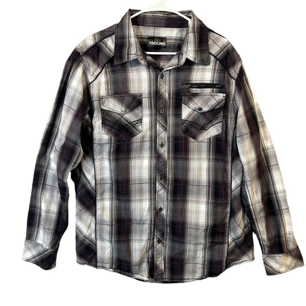 Rebel & Soul Men's Size XL Plaid Multicolor Long Sleeve Button Up Shirt EUC